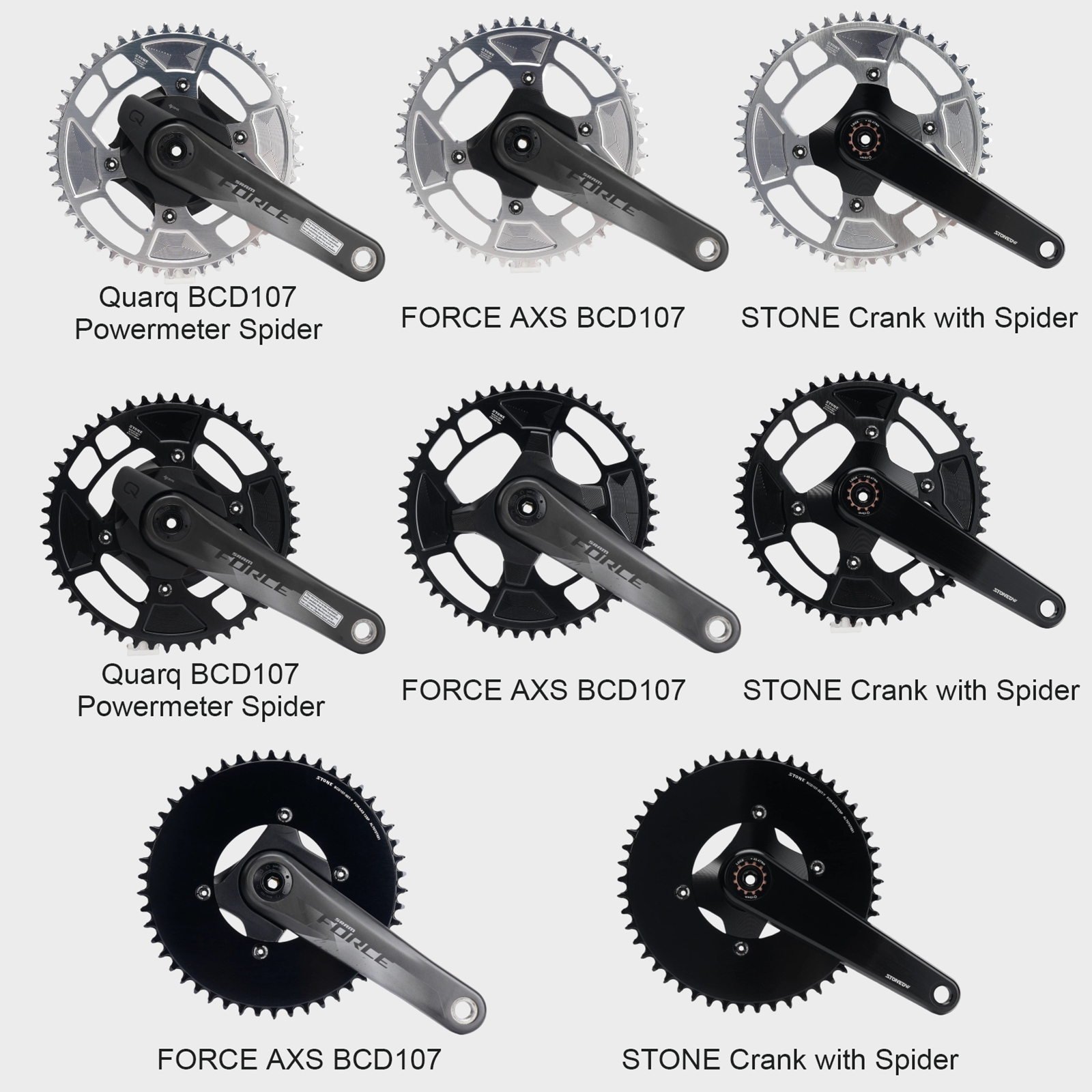 STONE 107BCD Round Chainring for SRAM Force AXS and for Quarq Power Meters, Non-AXS 9-12s or AXS Flattop 12/13-speed