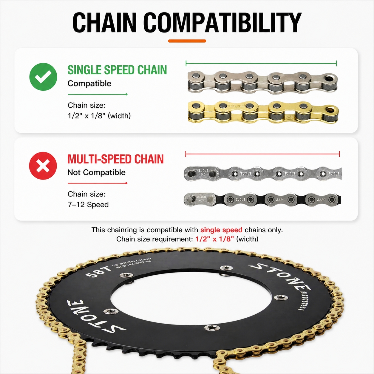 Stone 135BCD Chainring 43–60T