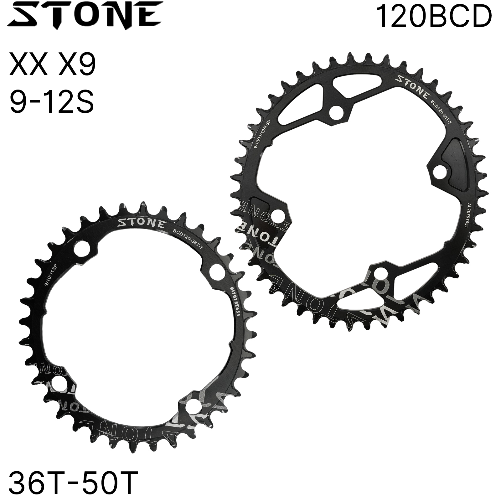 Stone 120BCD Oval Chainring for SRAM XX X9 120BCD 36–50T