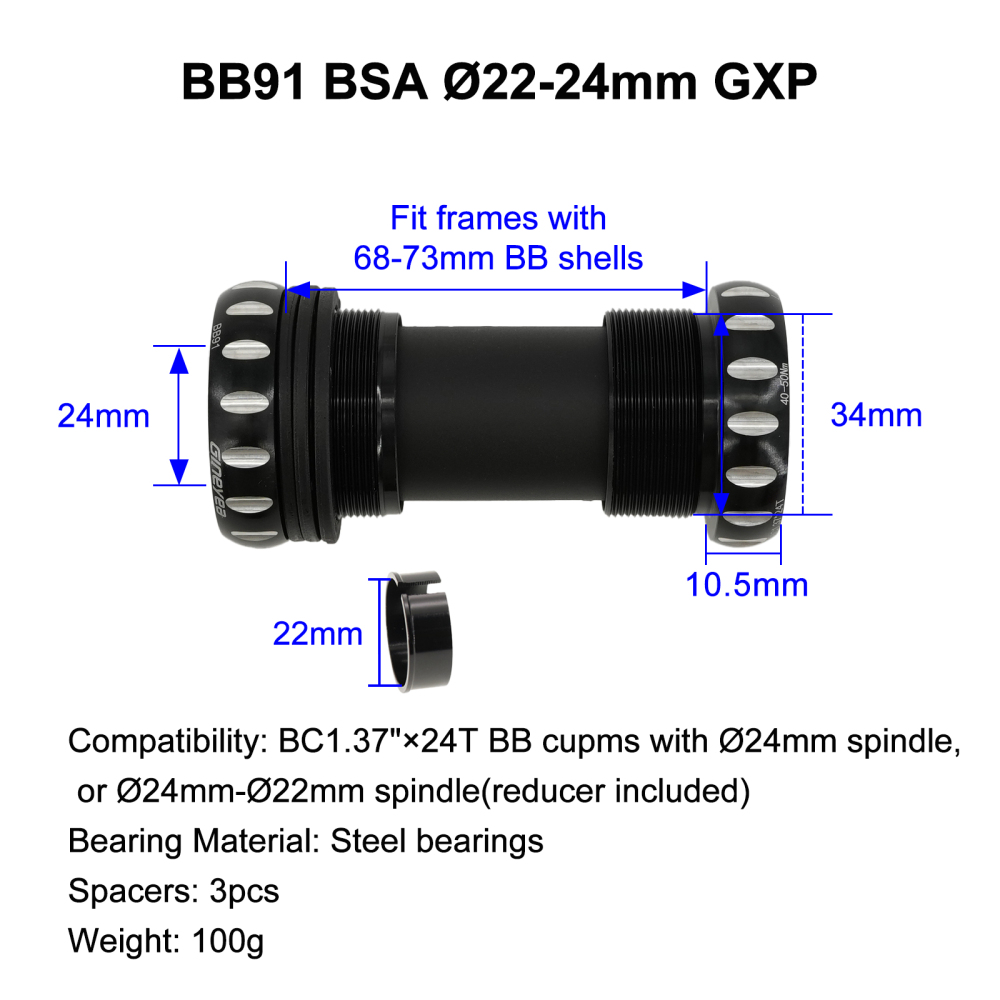 Gineyea Ceramic Bottom Bracket BSA Threaded 68/73mm MTB Road Bike BB for Shimano 24mm SRAM GXP 24/22mm FSA 19mm Crankset
