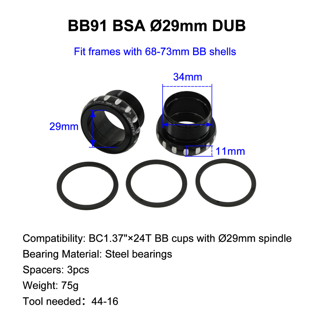 Gineyea Ceramic Bottom Bracket BSA Threaded 68/73mm MTB Road Bike BB for Shimano 24mm SRAM GXP 24/22mm FSA 19mm Crankset