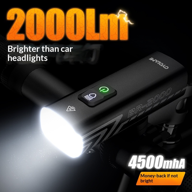 CYCLAMI BR2000 Rechargeable Bike Front Light 2000 Lumens USB-C Bicycle Headlight for MTB Road Cycling Night Riding