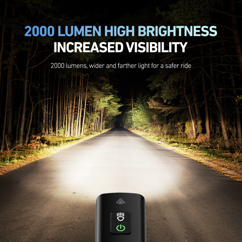 CYCLAMI BR2000 Rechargeable Bike Front Light 2000 Lumens USB-C Bicycle Headlight for MTB Road Cycling Night Riding