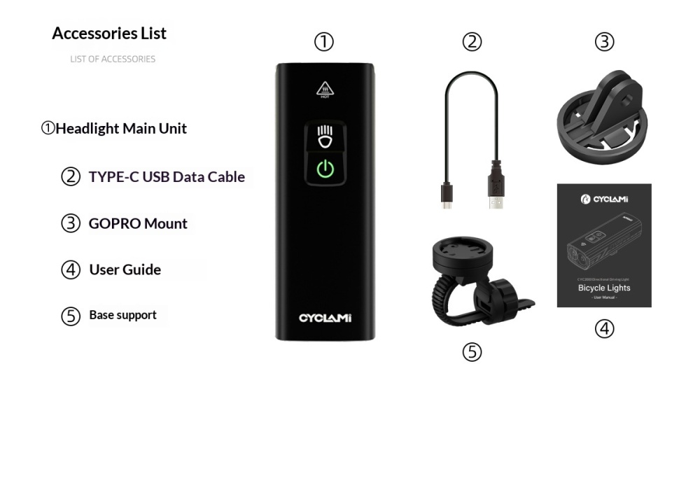 CYCLAMI BR2000 Rechargeable Bike Front Light 2000 Lumens USB-C Bicycle Headlight for MTB Road Cycling Night Riding