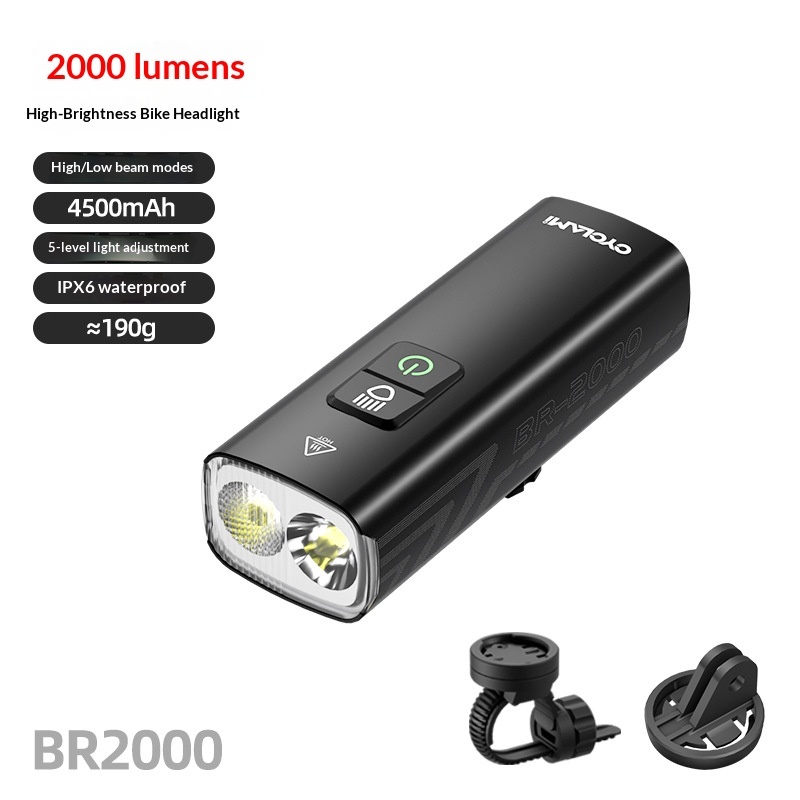 CYCLAMI BR2000 Rechargeable Bike Front Light 2000 Lumens USB-C Bicycle Headlight for MTB Road Cycling Night Riding