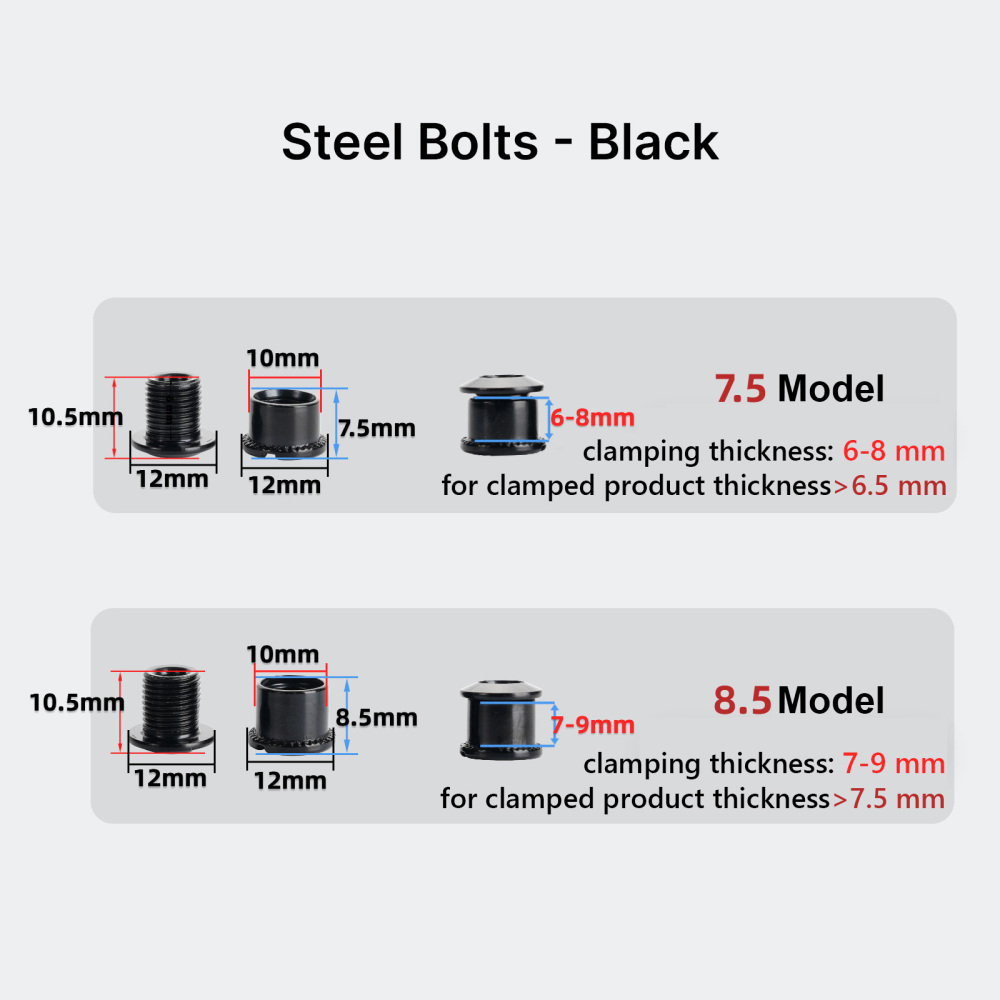Stone CrMo Steel Chainring Bolts 5pcs M8 7.5/8.5/10.5mm Bicycle Chainring Screws for Road Bike MTB Crankset Sliver Black