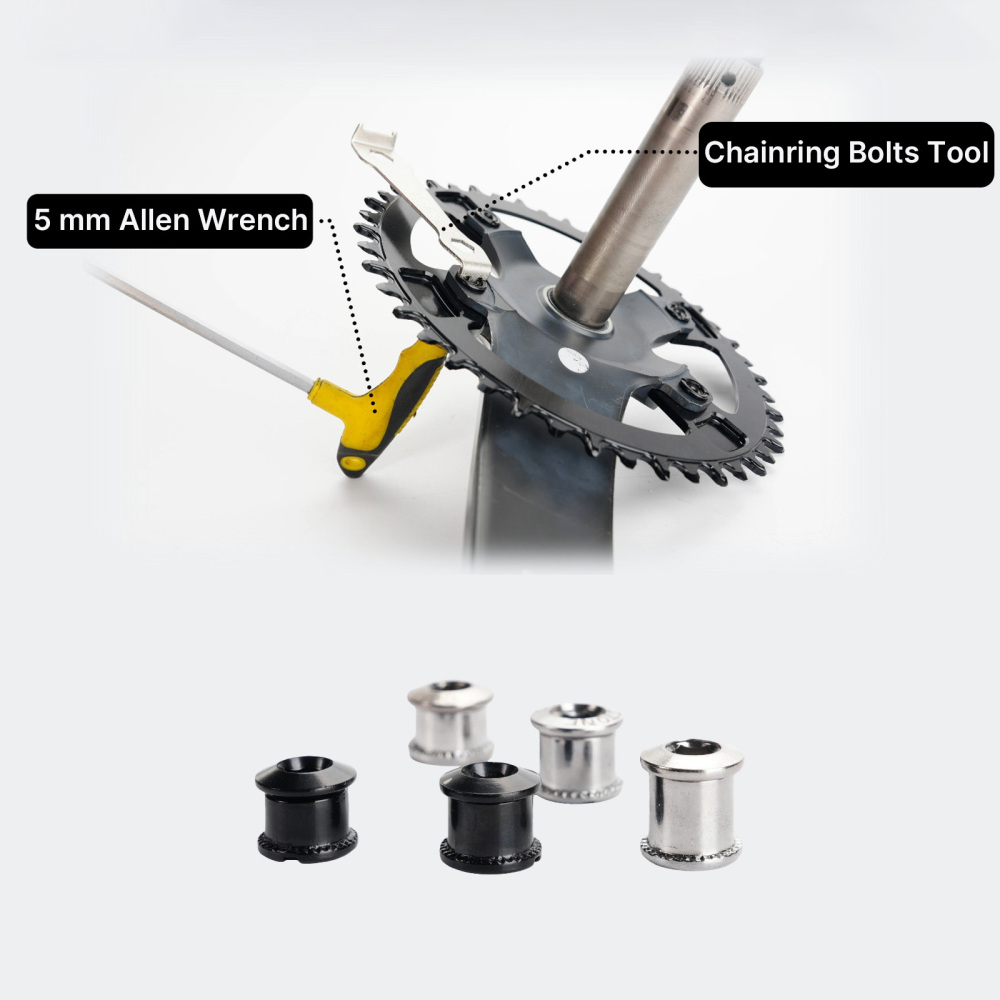 Stone CrMo Steel Chainring Bolts 5pcs M8 7.5/8.5/10.5mm Bicycle Chainring Screws for Road Bike MTB Crankset Sliver Black