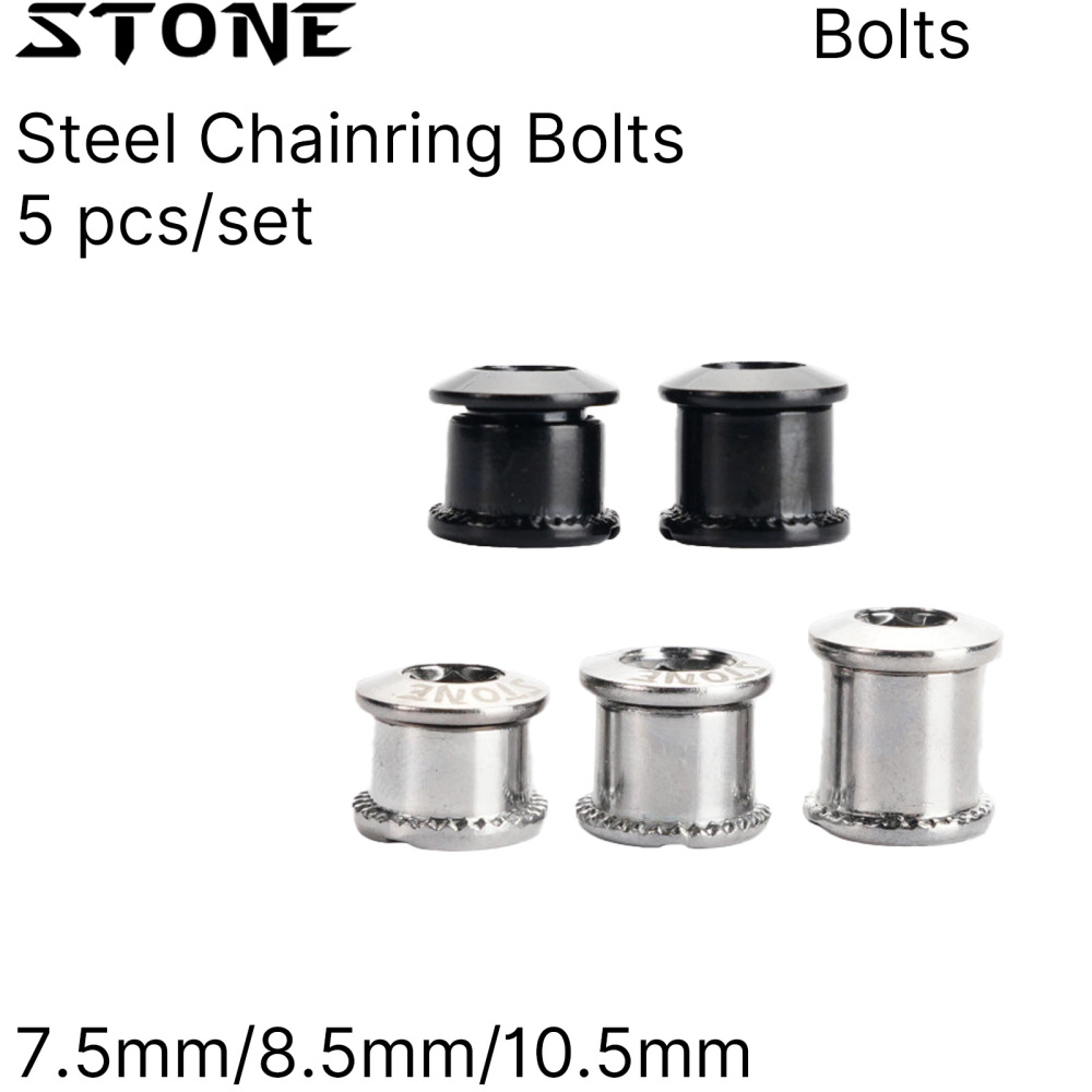 Stone CrMo Steel Chainring Bolts 5pcs M8 7.5/8.5/10.5mm Bicycle Chainring Screws for Road Bike MTB Crankset Sliver Black