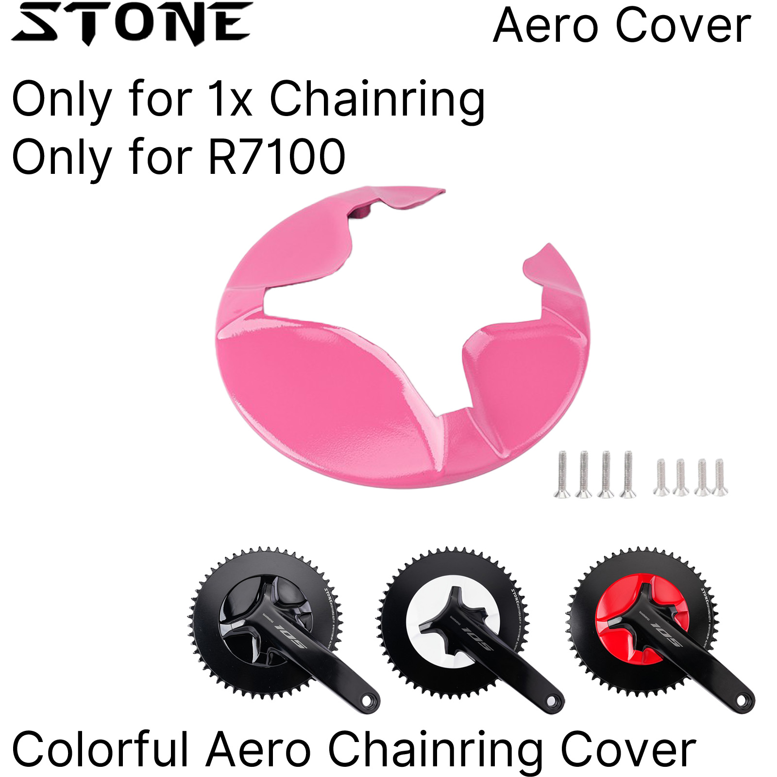 STONE ABS Full Aero Chainring Cover for Shimano 105 R7100 Cranksets, 1x Setup with 0mm or 4mm Inward Offset Rings