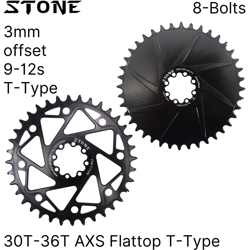 Stone Bike Chainring for AXS Flattop T-type Chain 12S 3mm Offset Direct Mount Round for Sram X0 XX SL 30t to 36T Aero Hollow 8 bolts pins