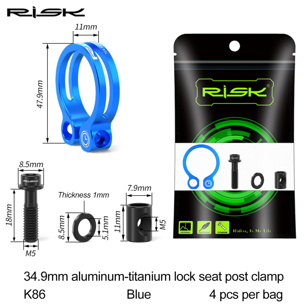 RISK K86 Mountain/Road Bike Aluminum Alloy Titanium Screw Locking Seat Clamp 31.8 Seatpost Clamp 34.9mm K86 