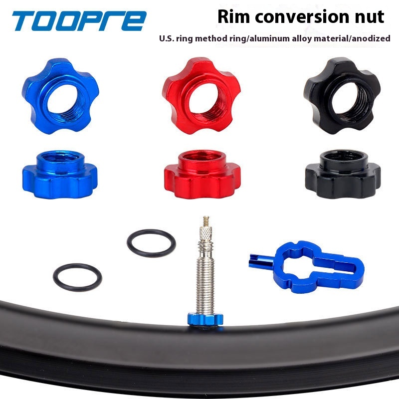 TOOPRE Mountain Bike Presta Valve Nut Valve Core Cap Conversion Kit Bicycle Tire Nut Valve Core Cap