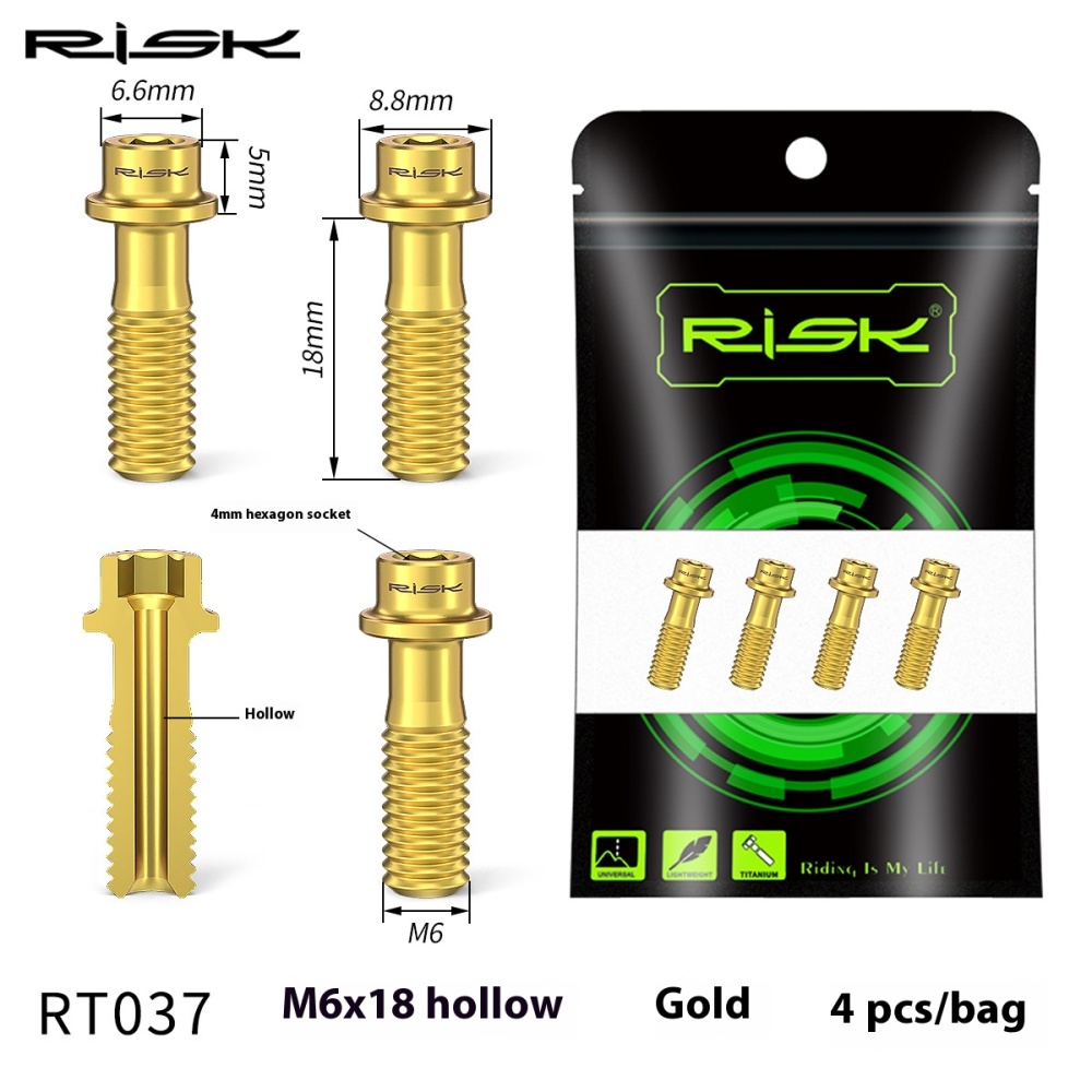RISK Mountain Bike Titanium Alloy Lightweight Hollow Disc Brake Mounting Screws M6x18 Hollow Caliper XT Screws