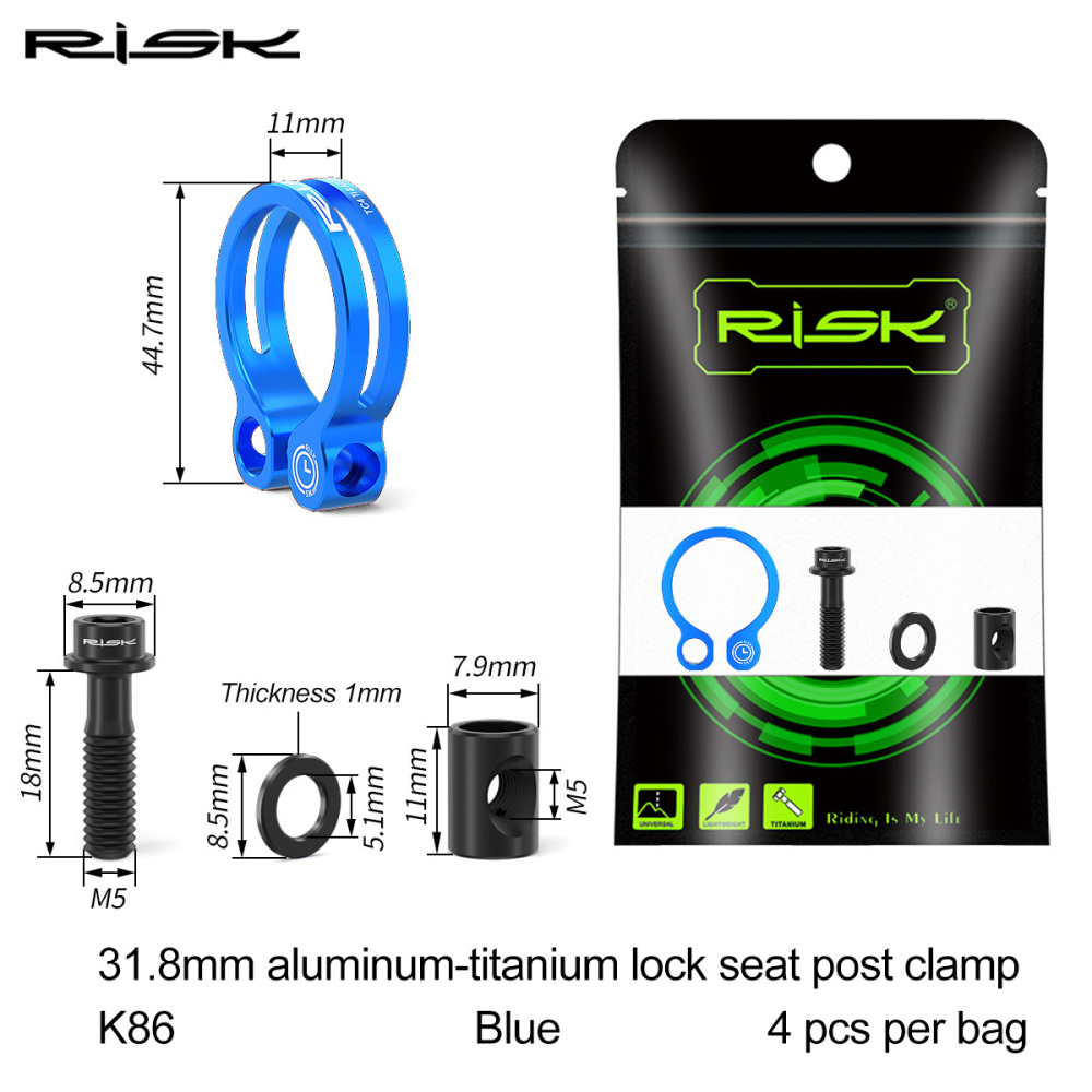RISK K86 Mountain/Road Bike Aluminum Alloy Titanium Screw Locking Seat Clamp 31.8 Seatpost Clamp 34.9mm K86 