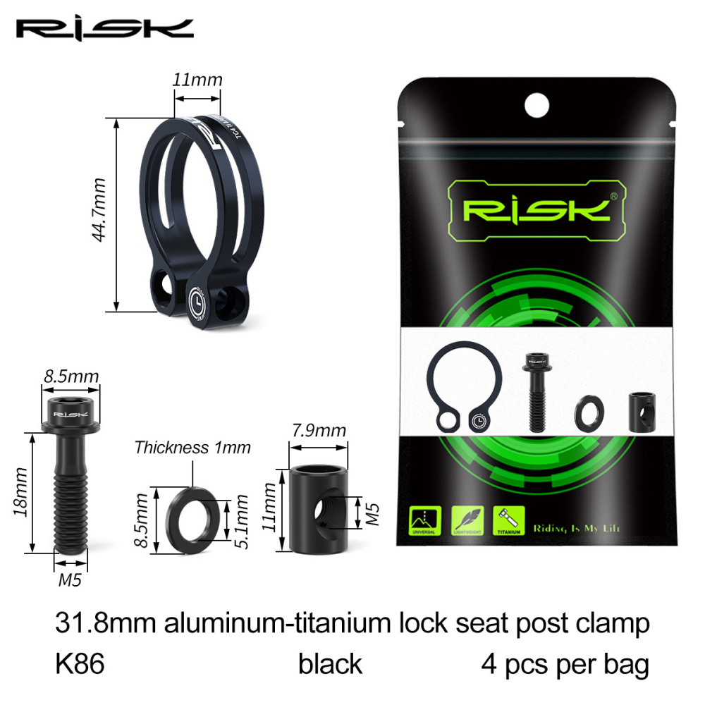 RISK K86 Mountain/Road Bike Aluminum Alloy Titanium Screw Locking Seat Clamp 31.8 Seatpost Clamp 34.9mm K86 