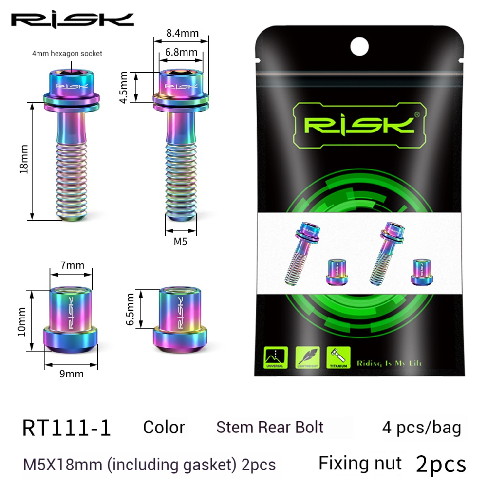 RISK Mountain and Road Bike Titanium Alloy Stem Screws Carbon Fiber Integrated Drop Bars Fork Locking Nuts
