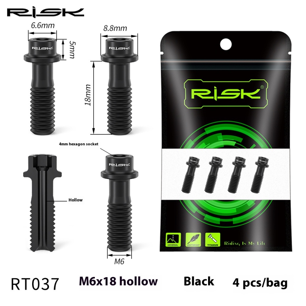RISK Mountain Bike Titanium Alloy Lightweight Hollow Disc Brake Mounting Screws M6x18 Hollow Caliper XT Screws