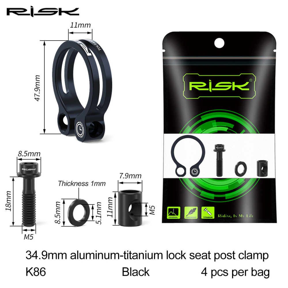 RISK K86 Mountain/Road Bike Aluminum Alloy Titanium Screw Locking Seat Clamp 31.8 Seatpost Clamp 34.9mm K86 