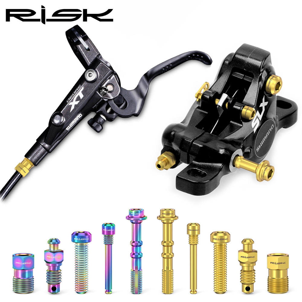 RISK Titanium Alloy Screws for Bicycle Hydraulic Disc Brake System Oil Tube Five-line Body Screws Brake Pads Pin for XT M8000 Disc Brakes