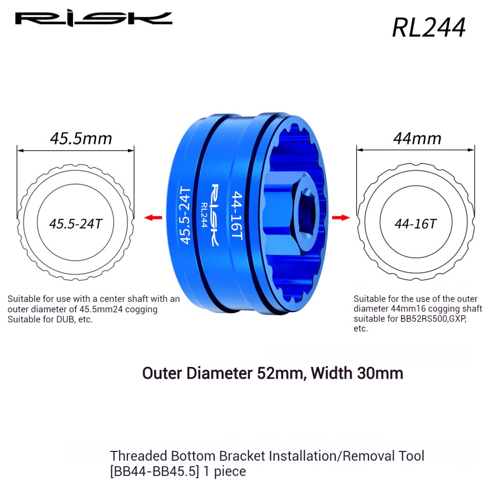 RISK Mountain/Road Bike Hollow Integrated Axle Wrench DUB Chainring Installation Disassembly Repair Tool BB52