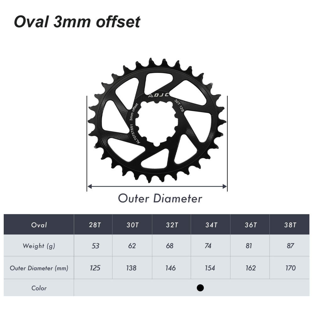 DJC Bike Chainring 3 bolts pins Direct Mount 3mm Offset Oval Chainring for Sram GXP XX1 Eagle X01 X1 X0 X9 for DUB BB30 Crankset Alu Lightweight 28 30 32 34 36 38T