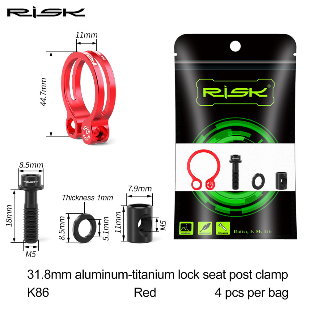 RISK K86 Mountain/Road Bike Aluminum Alloy Titanium Screw Locking Seat Clamp 31.8 Seatpost Clamp 34.9mm K86 