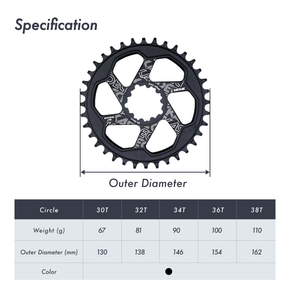 Deckas Round Chainring 6mm 3mm Offset Direct Mount for Sram XX1 Eagle X01 X1 X0 X9 32T 34T 36T 38T DM MTB Road Bike for 3 Bolt-Mounting