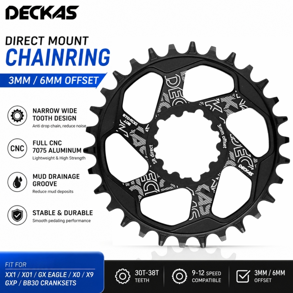 Deckas Round Chainring 6mm 3mm Offset Direct Mount for Sram XX1 Eagle X01 X1 X0 X9 32T 34T 36T 38T DM MTB Road Bike for 3 Bolt-Mounting