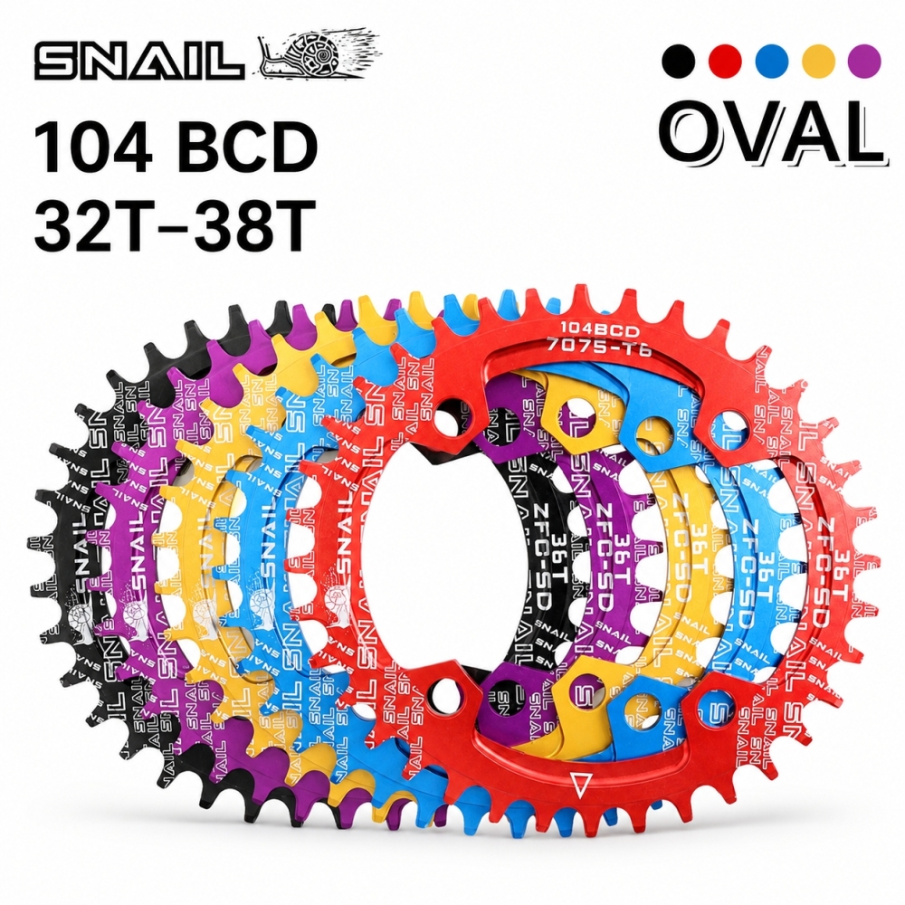 SNAIL 104BCD Narrow Wide Oval Chainring 32T to 38T for Mountain Bike MTB Bicycle Crank Chainwheel 104 BCD 32/34/36/38T
