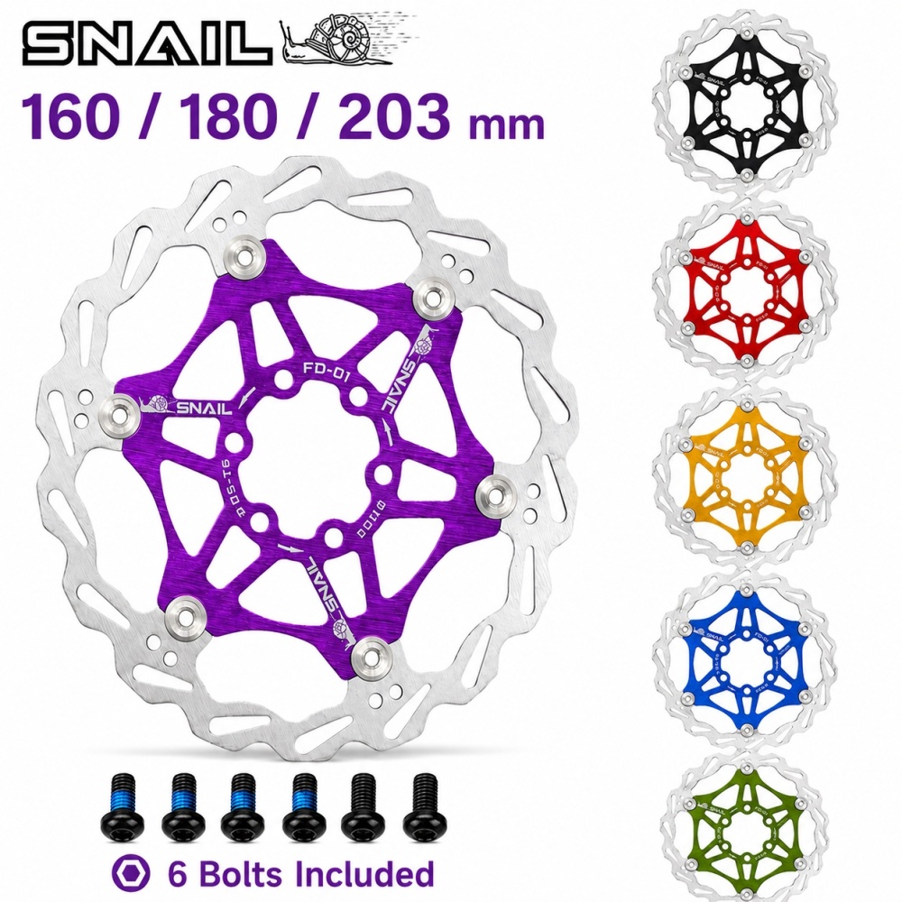 Snail Floating Brake Disk Rotor with 6 Bolts MTB Mountain Bike Hydraulic 160 180 203 mm Brake Pad Downhill DH CX