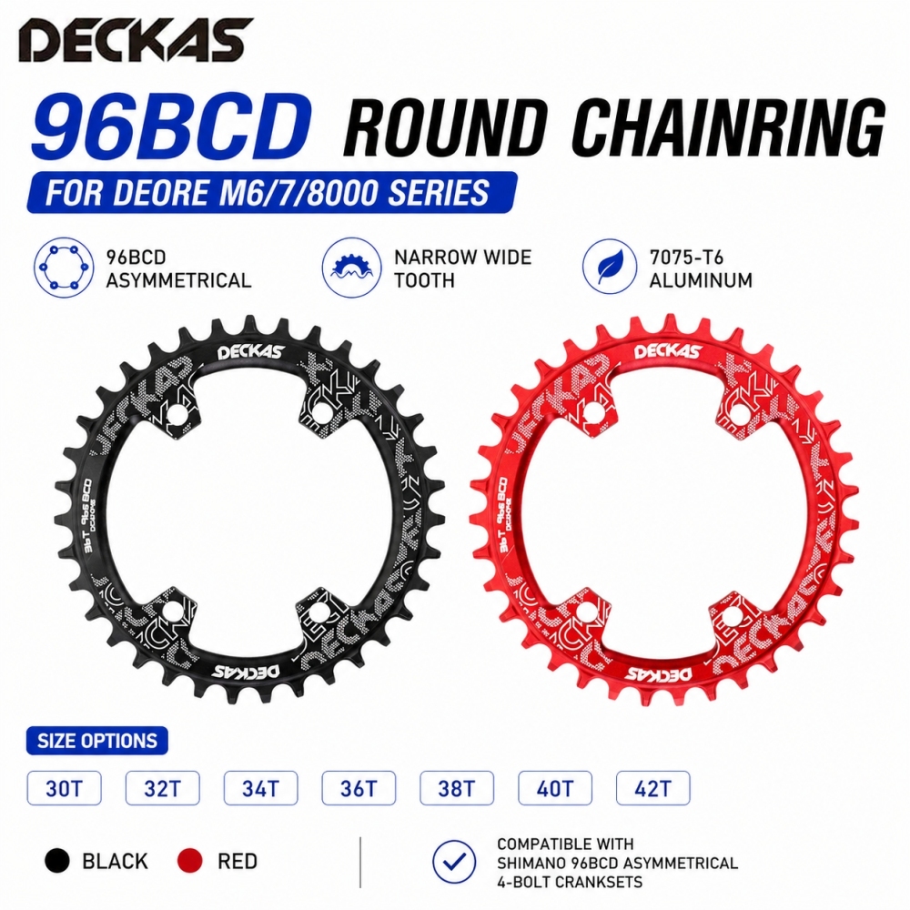 Deckas 96BCD Chainring 30T-42T Round Narrow Wide for Shimano M7000 M8000 M9000 M4100 M5100 MTB Bike 1x 9/10/11/12 Speed