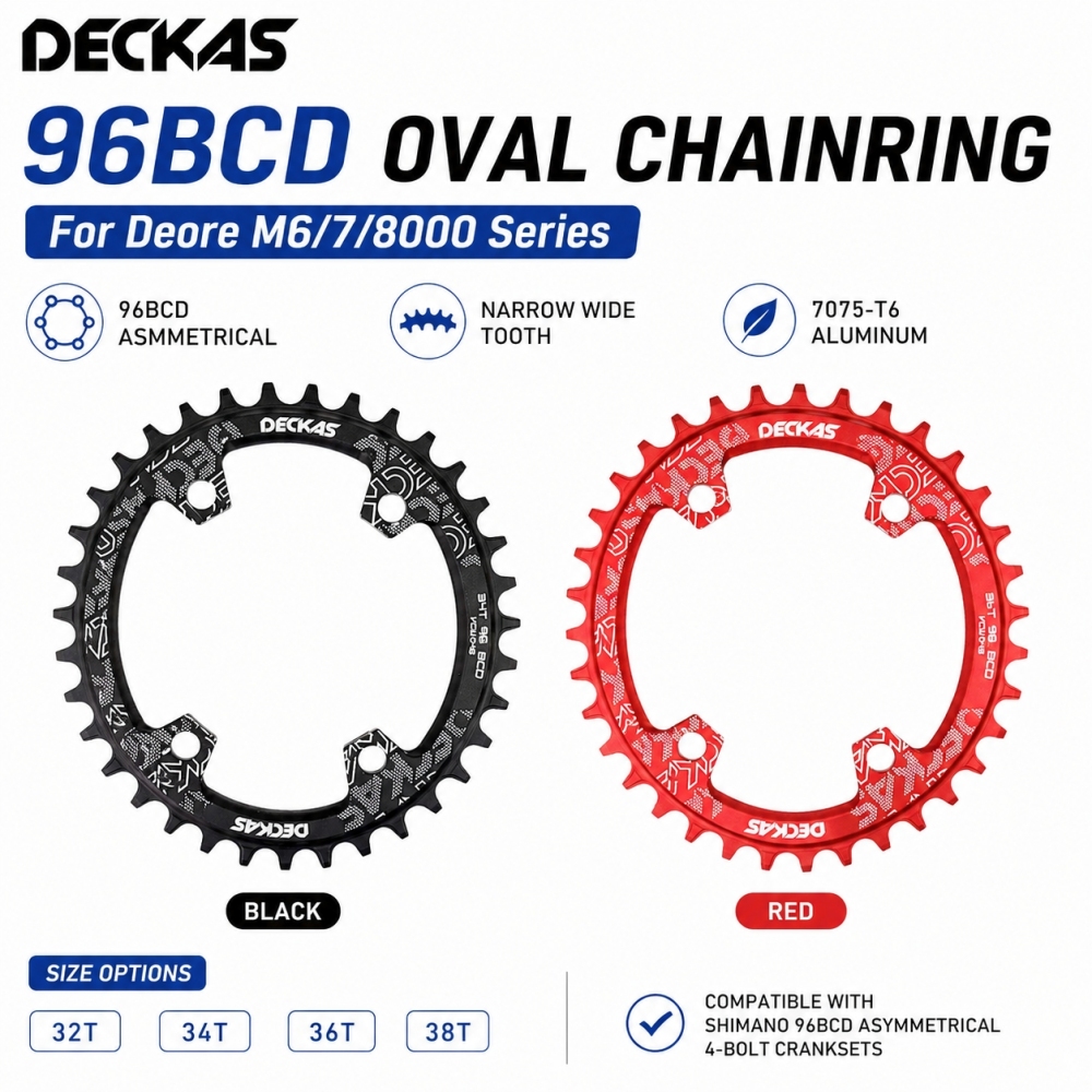 Deckas 96BCD Chainring Oval 32T 34T 36T 38T Asymmetrical for Shimano XTR M9000 XT M8000 SLX M7000 Deore M5100 M4100 Narrow Wide Tooth