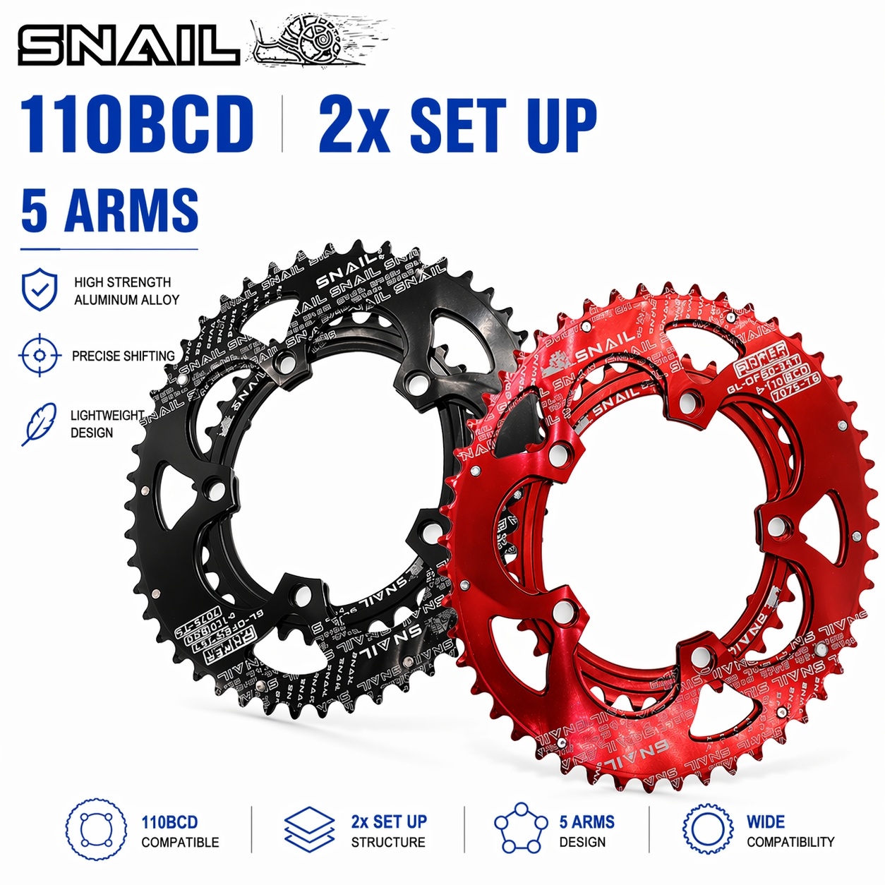 メタ クアン Snail double chainring 110bcd road bike oval chainring 2x 50t 35t
