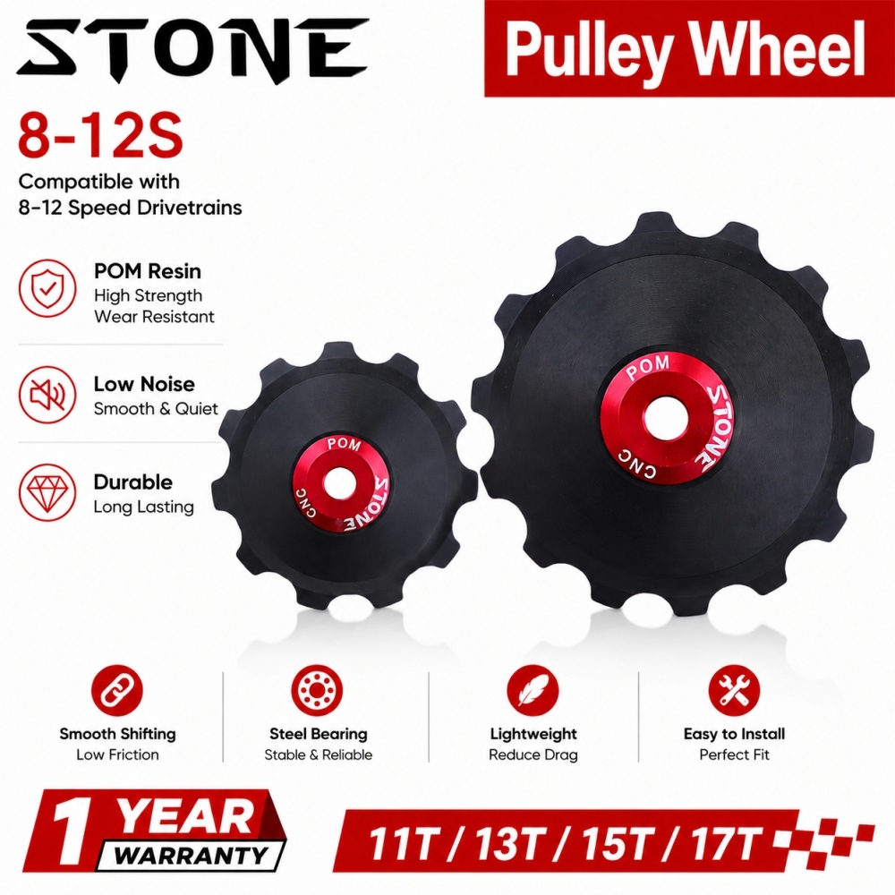 STONE Solid Pulley Wheel 11T 13T 15T 17T CNC POM Bearing Bicycle Rear Derailleur Jockey Wheel MTB Road Bike 8 9 10 11 12 Speed for Shimano Sram