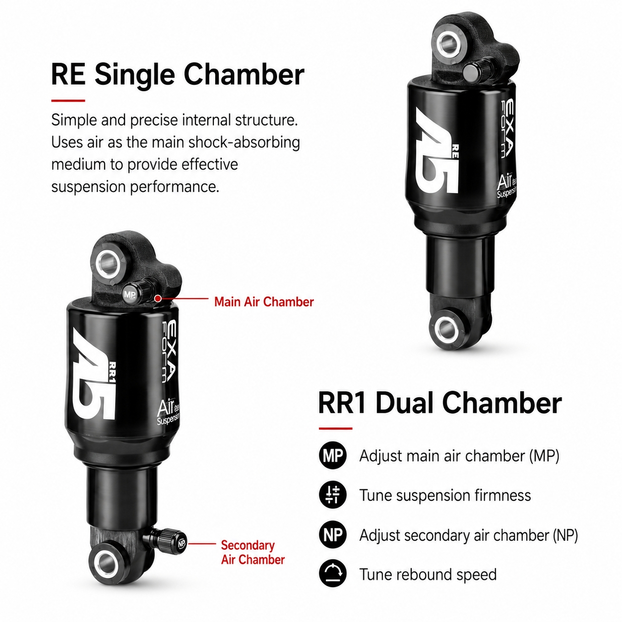 Exa form rear shock air pressure A5 RE RR1 shock absorber bike
