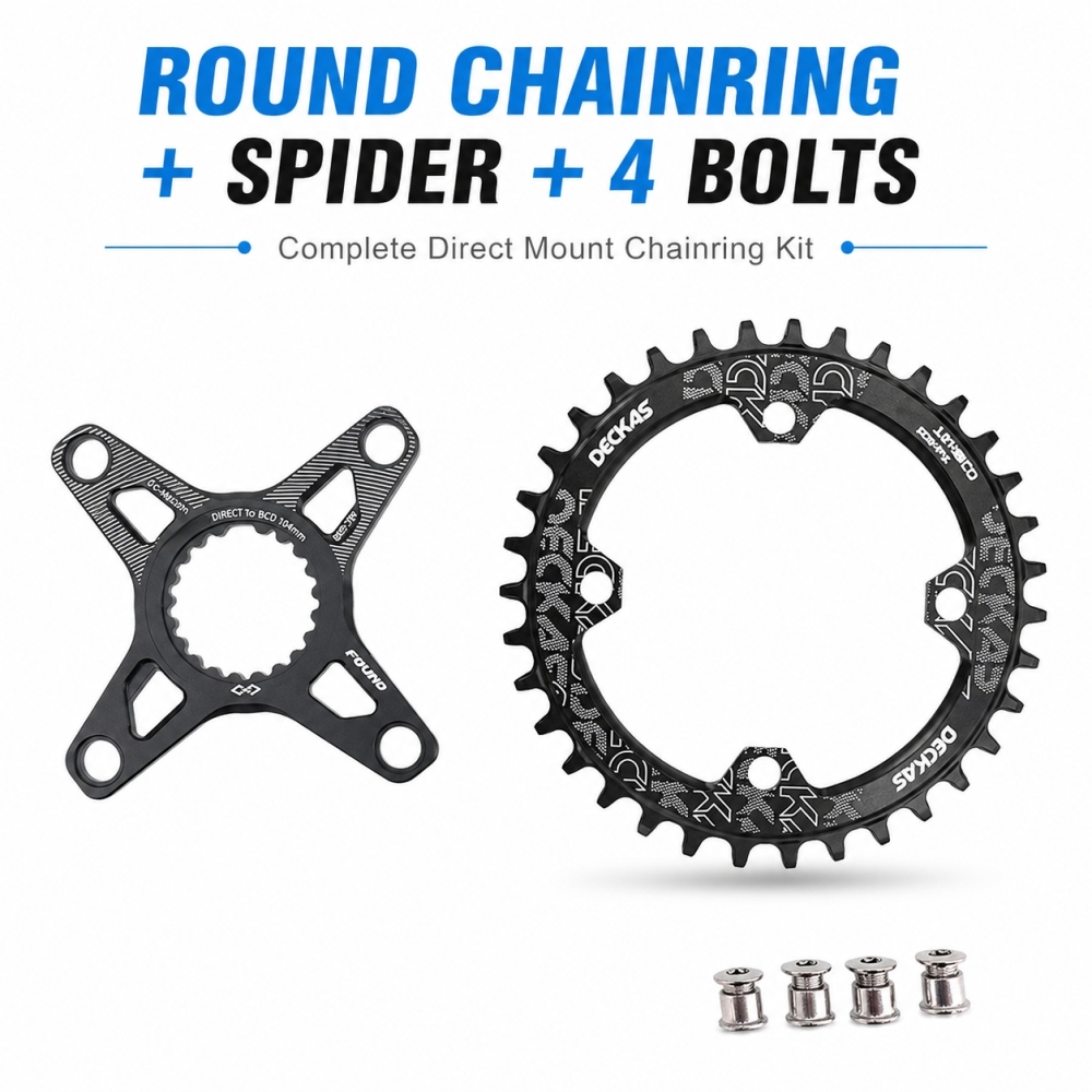 Deckas Direct Mount Chainring Round Oval 28T 30T 32T 34T 36T 38T for Shimano XTR M9100 XT M8100 SLX M7100 Deore M6100 MT900 | 104BCD Spider Adapter Kit | Narrow Wide 9 10 11 12 Speed