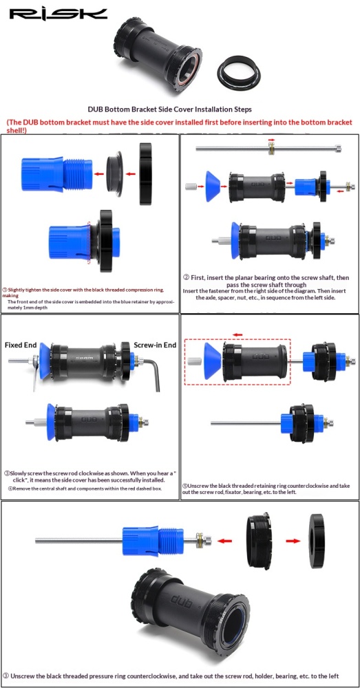 RISK RL293-RL298 Bike Bottom Bracket Dust Cap Removal & Installation Tool Set for 24mm/29mm Spindle BB52 DUB