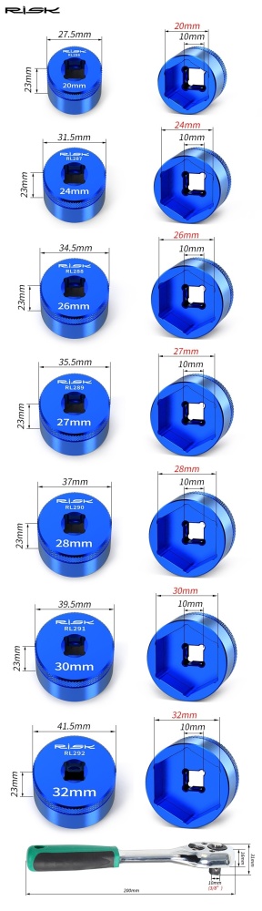 RISK Suspension Fork Top Cap Socket Tool for MTB Air Fork Hex Shoulder Caps 20-32mm