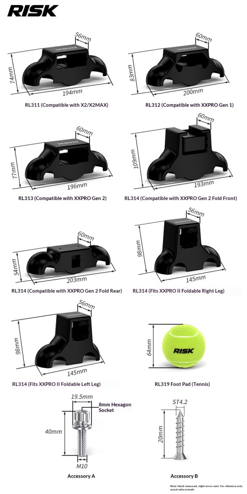 RISK Rocker Feet Base Kit for Indoor Bike Trainers – Shock-Absorbing Tennis Ball Pads for X2, X2 MAX, XX PRO Gen 1/Gen 2/Folding Models