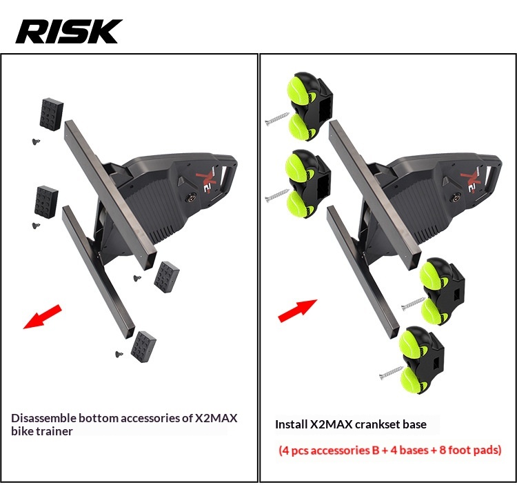 RISK Rocker Feet Base Kit for Indoor Bike Trainers – Shock-Absorbing Tennis Ball Pads for X2, X2 MAX, XX PRO Gen 1/Gen 2/Folding Models