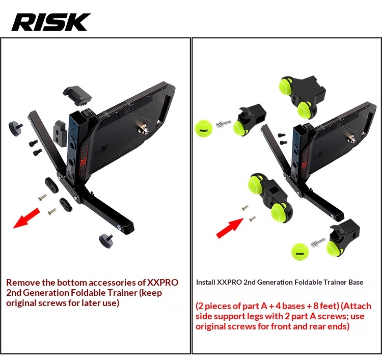 RISK Rocker Feet Base Kit for Indoor Bike Trainers – Shock-Absorbing Tennis Ball Pads for X2, X2 MAX, XX PRO Gen 1/Gen 2/Folding Models