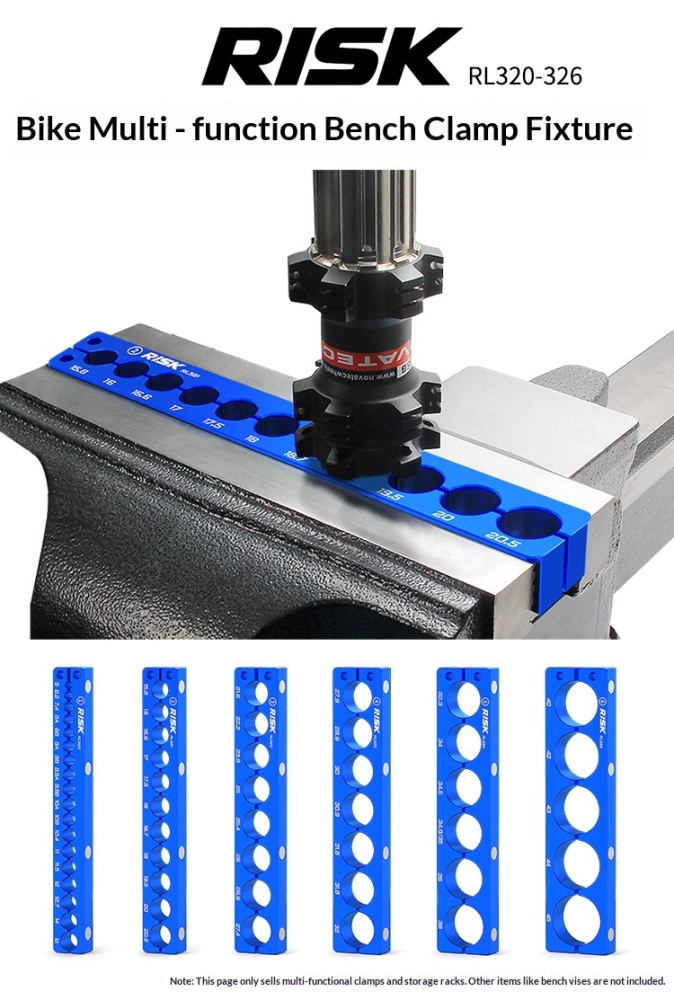 RISK RL320–RL326 Bicycle Bench Vise Clamp Blocks Set, Aluminum Bike Repair Holding Fixture for Bottom Bracket, Hub, Fork, Shock, Pedal and Crank Maintenance