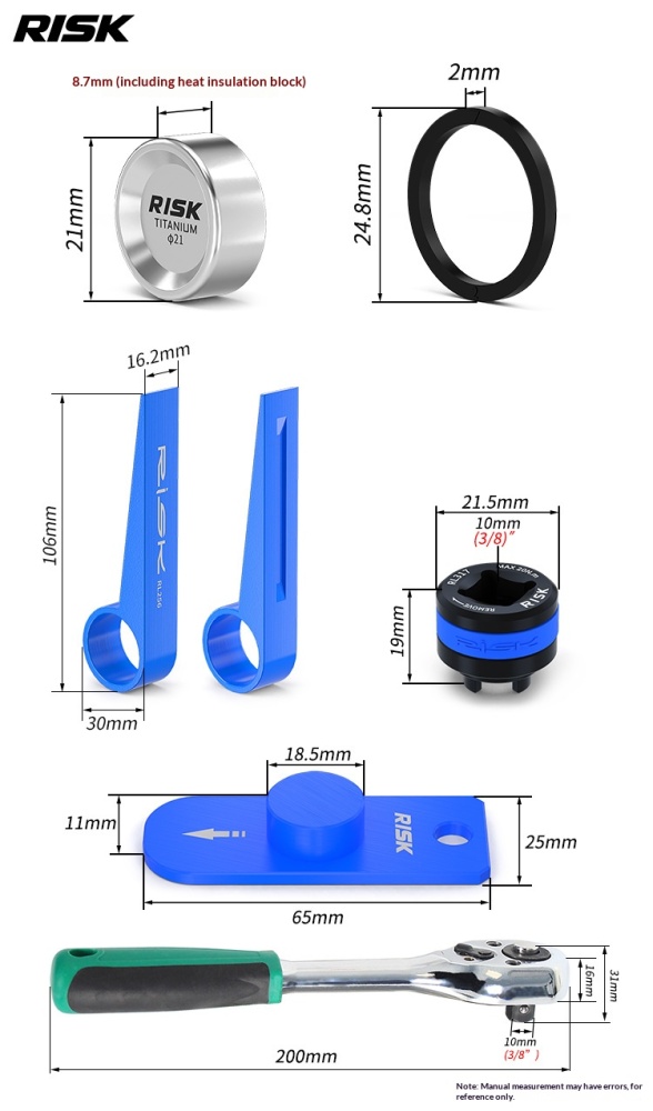 RISK RT146 Titanium Disc Brake Caliper Piston Repair Kit for Shimano R7170 R8170 R9270, Piston O-Rings, Reset Tool, Side Cover Tool and 3/8" Ratchet Wrench