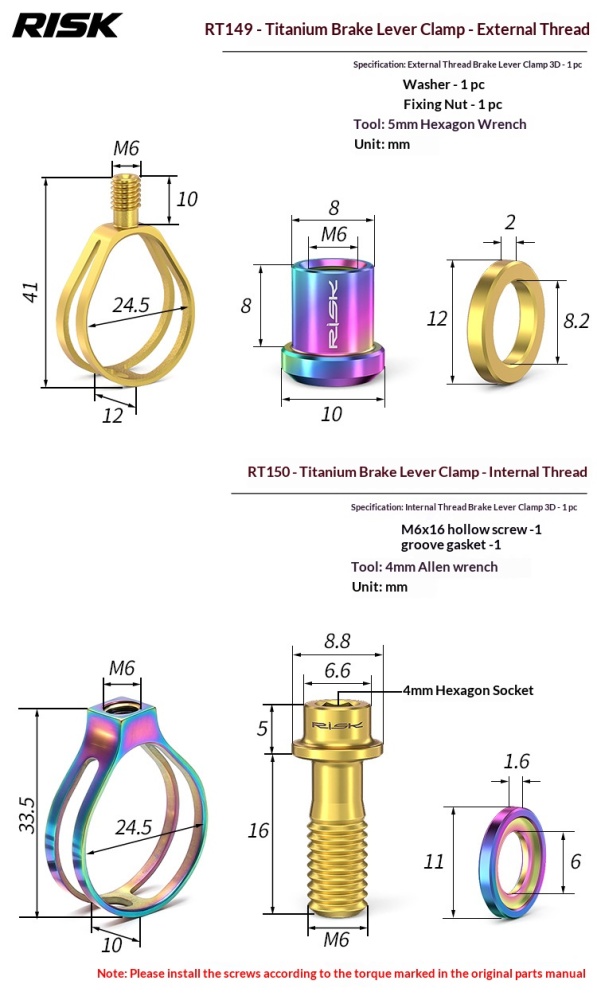 RISK RT149/RT150 Titanium Road Bike Shifter Clamp Ring for Shimano & SRAM Brake Shift Levers