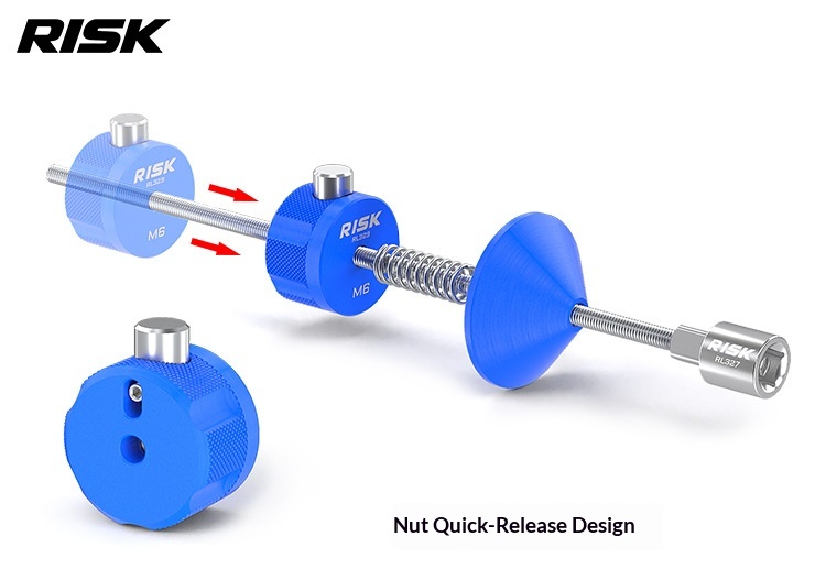 RISK RL327–RL330 Bicycle Bottom Bracket & Center Lock Anti-Drop Tool, Quick Release Retaining Fixture with Ratchet Wrench and Wall Storage Rack