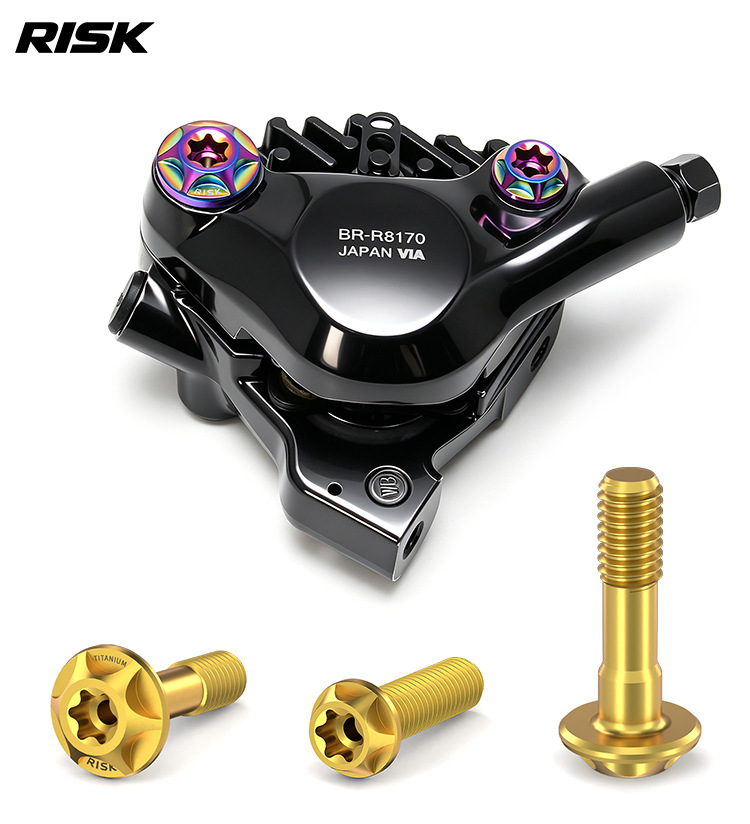 RISK Titanium Brake Caliper Bolts for Road Bike Hydraulic Disc Brakes, T30 M6 Locking Bolt & Banjo Oil Line Bolt for Shimano R7070 R8070 R8170