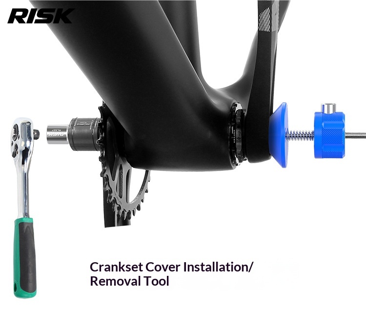 RISK RL327–RL330 Bicycle Bottom Bracket & Center Lock Anti-Drop Tool, Quick Release Retaining Fixture with Ratchet Wrench and Wall Storage Rack