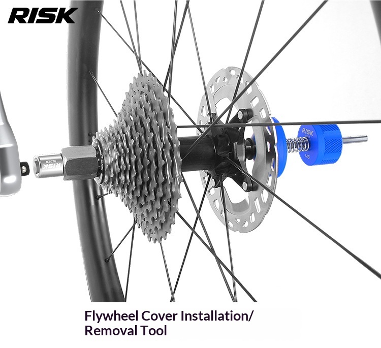 RISK RL327–RL330 Bicycle Bottom Bracket & Center Lock Anti-Drop Tool, Quick Release Retaining Fixture with Ratchet Wrench and Wall Storage Rack