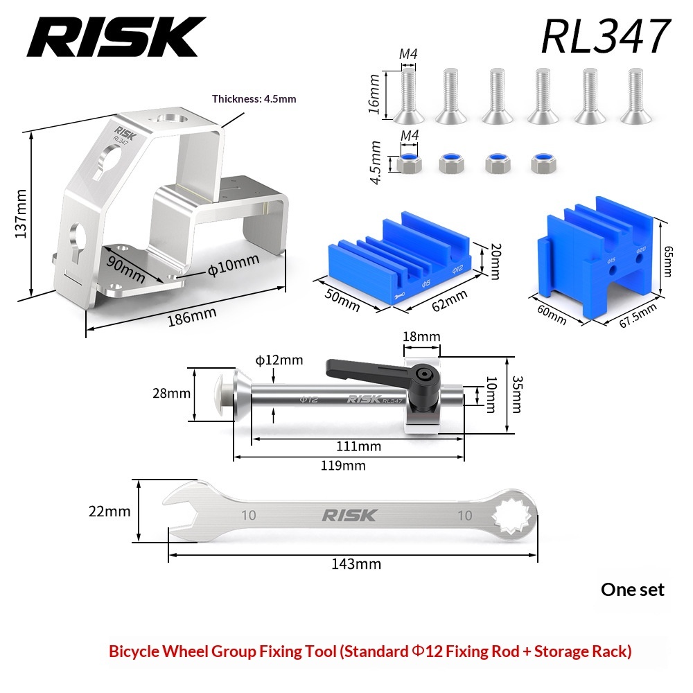 RISK RL347-350 Bicycle Wheel Hub Fixing Tool Set for MTB Road Bike Wheelset Maintenance, Quick Release & Thru Axle Hub Holder