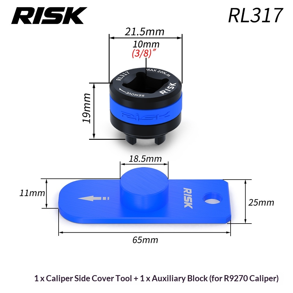 RISK RT146 Titanium Disc Brake Caliper Piston Repair Kit for Shimano R7170 R8170 R9270, Piston O-Rings, Reset Tool, Side Cover Tool and 3/8" Ratchet Wrench
